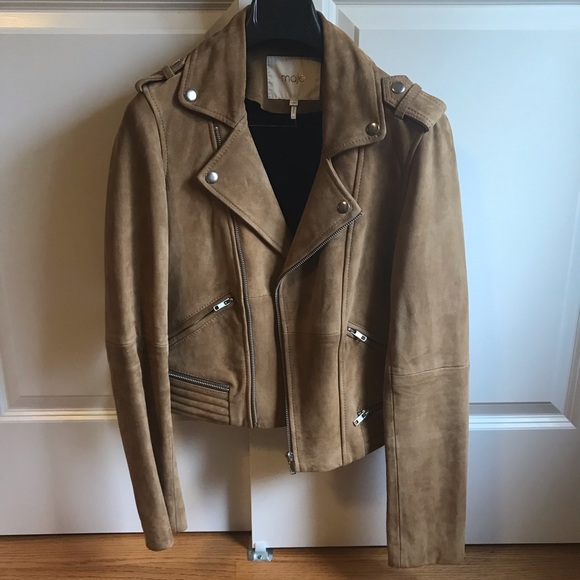 Coats | Maje Tan Suede Jacket | Poshmark